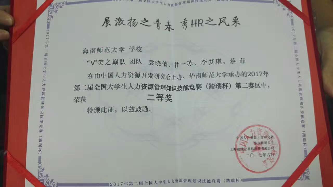 我校学子在“第二届全国大学生人力资源管理知识技能竞赛（踏瑞杯）”中获佳绩